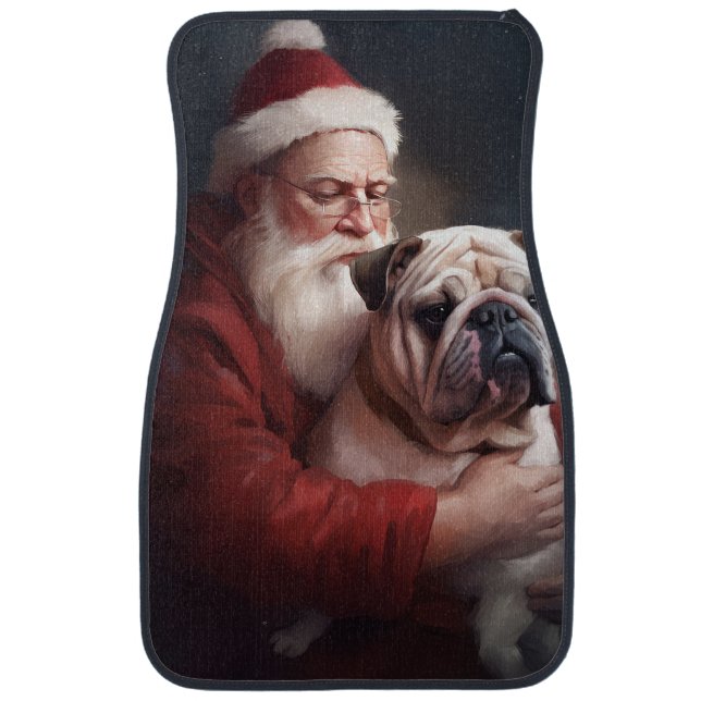 Bulldog With Santa Claus Festive Christmas  Car Floor Mat (Front)