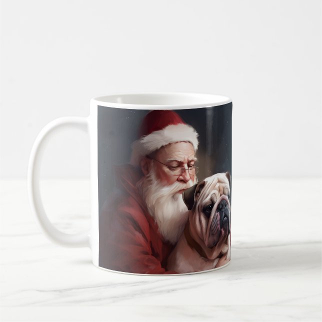Bulldog With Santa Claus Festive Christmas  Coffee Mug (Left)