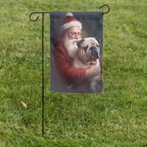 Bulldog With Santa Claus Festive Christmas  Garden Flag