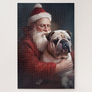 Bulldog With Santa Claus Festive Christmas  Jigsaw Puzzle