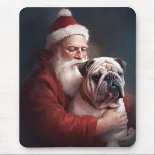 Bulldog With Santa Claus Festive Christmas Mouse Pad
