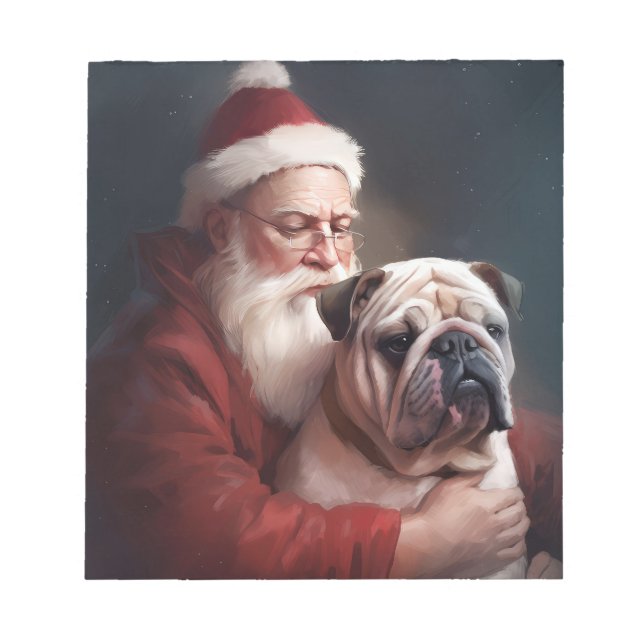 Bulldog With Santa Claus Festive Christmas  Notepad (Front)