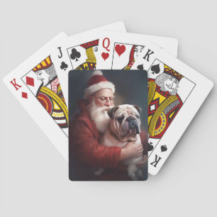 Bulldog With Santa Claus Festive Christmas Poker Cards