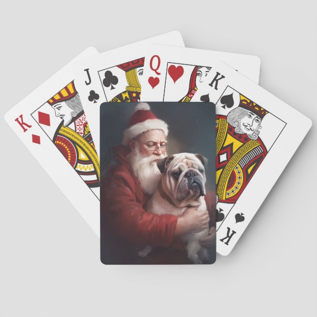 Bulldog With Santa Claus Festive Christmas  Poker Cards (Back)
