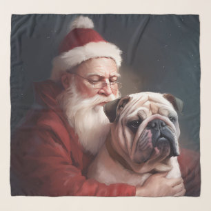 Bulldog With Santa Claus Festive Christmas Scarf