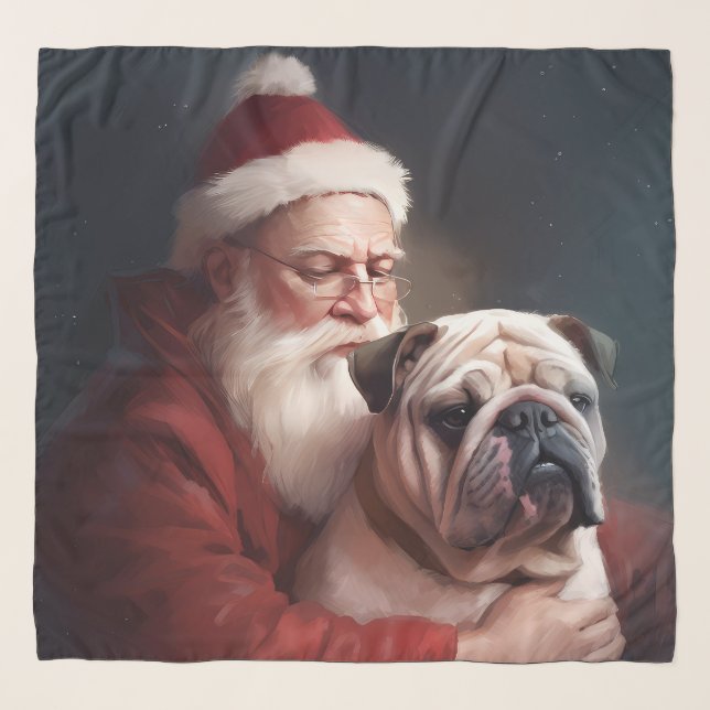 Bulldog With Santa Claus Festive Christmas  Scarf (Front)
