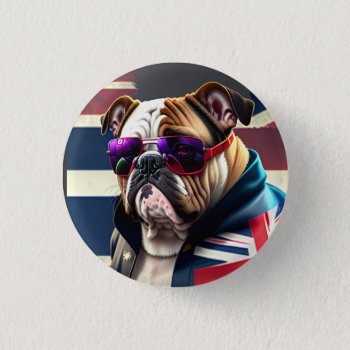 Bulldog With Union Jack Jacket Button by Theraven14 at Zazzle