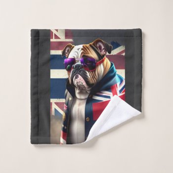 Bulldog With Union Jack Jacket Wash Cloth by Theraven14 at Zazzle