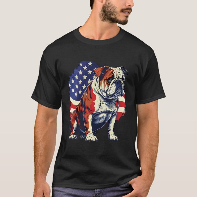 Bulldog With Us Stars And Stripes Flag Illustratio T-Shirt (Front)