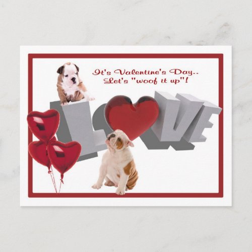 Bulldog Woof It Up Valentines Day Postcard