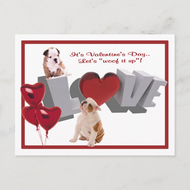 Bulldog Woof It Up Valentine's Day Postcard (Front)