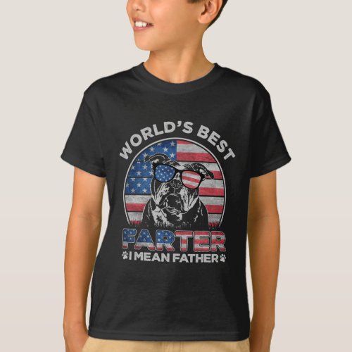 Bulldog Worlds Best Farter I Mean Father Usa Flag T_Shirt