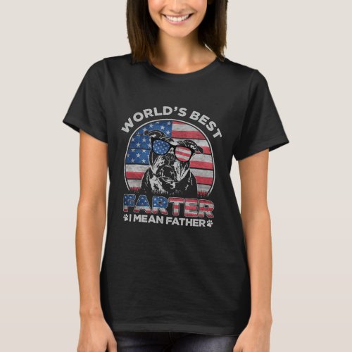 Bulldog Worlds Best Farter I Mean Father Usa Flag T_Shirt