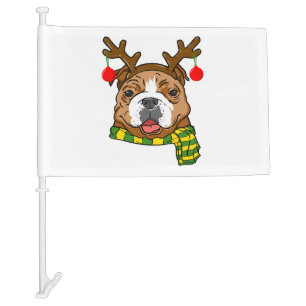 Bulldog Xmas Reindeer Horns Dog Lover Christmas Car Flag