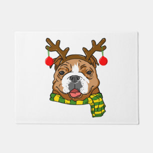 Bulldog Xmas Reindeer Horns Dog Lover Christmas Doormat