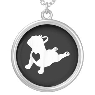 Bulldog Yoga Pose Love Heart Workout Gift Silver Plated Necklace