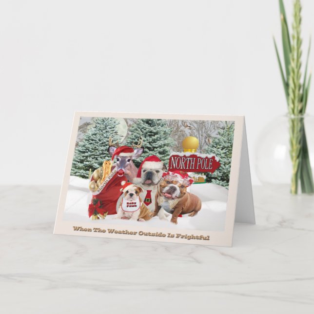 Bulldogs At North Pole Holiday Card (Front)