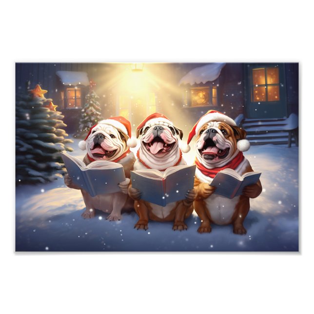 Bulldogs Christmas Caroling Festive Holiday Photo Print (Front)