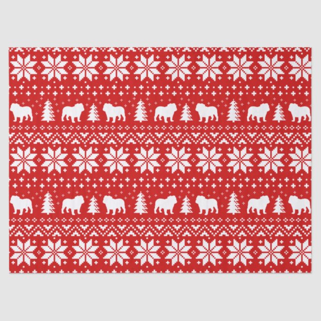 Bulldogs Christmas Sweater Style Pattern Tissue Paper (Front)