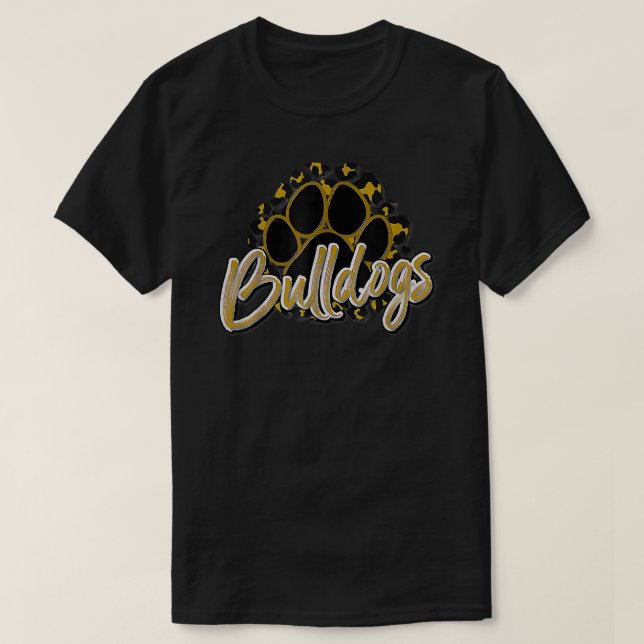 Bulldogs Gold Black Cheetah School Sports Fan Team T-Shirt (Design Front)