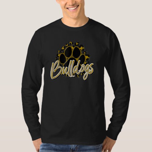 Bulldogs Gold Black Cheetah School Sports Fan Team T_Shirt