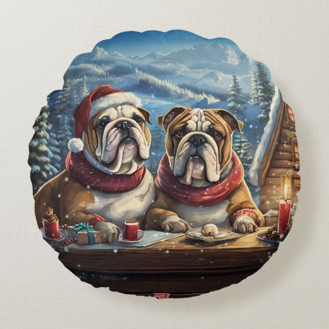 Bulldogs Holiday Design By Rich AMeN Gill Round Pillow (Front)