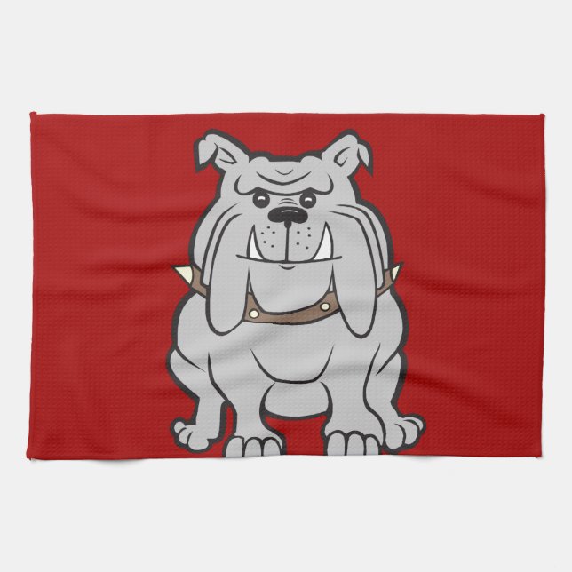 Bulldogs Mascot on Red Dog Lover Gifts Kitchen Towel (Horizontal)