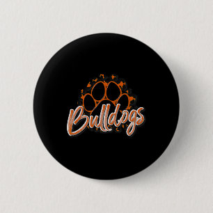 Bulldogs Orange Black Cheetah School Sports Fan Te Button