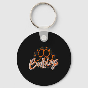 Bulldogs Orange Black Cheetah School Sports Fan Te Keychain