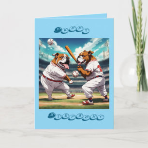 Bulldogs playing baseball Happy Birthday Card