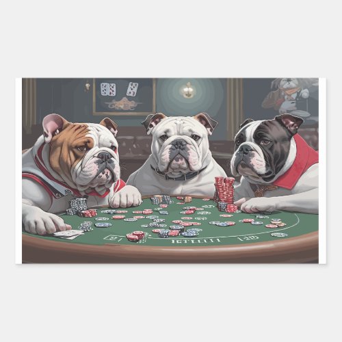Bulldogs playing poker rectangular sticker