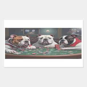 Bulldogs playing poker rectangular sticker