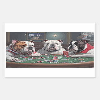 Bulldogs playing poker rectangular sticker