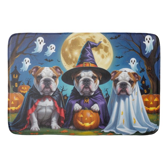 Bulldogs Pumpkin Halloween Funny  Bath Mat (Front)