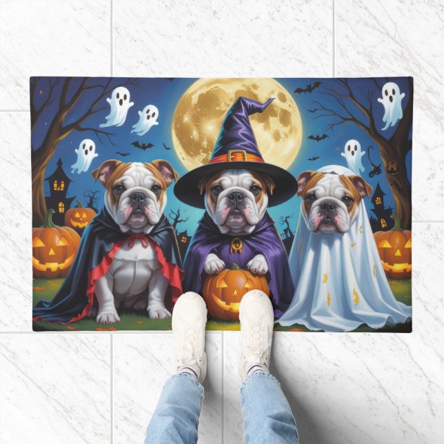 Bulldogs Pumpkin Halloween Funny  Doormat (Indoor)