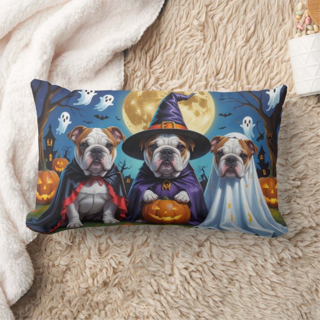 Bulldogs Pumpkin Halloween Funny  Lumbar Pillow (Blanket)