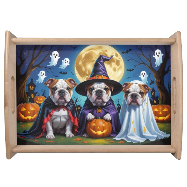 Bulldogs Pumpkin Halloween Funny  Serving Tray (Front)