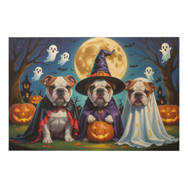 Bulldogs Pumpkin Halloween Funny  Wood Wall Art (Front)