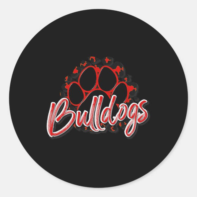 Bulldogs Red Black Cheetah School Sports Fan Team  Classic Round Sticker (Front)