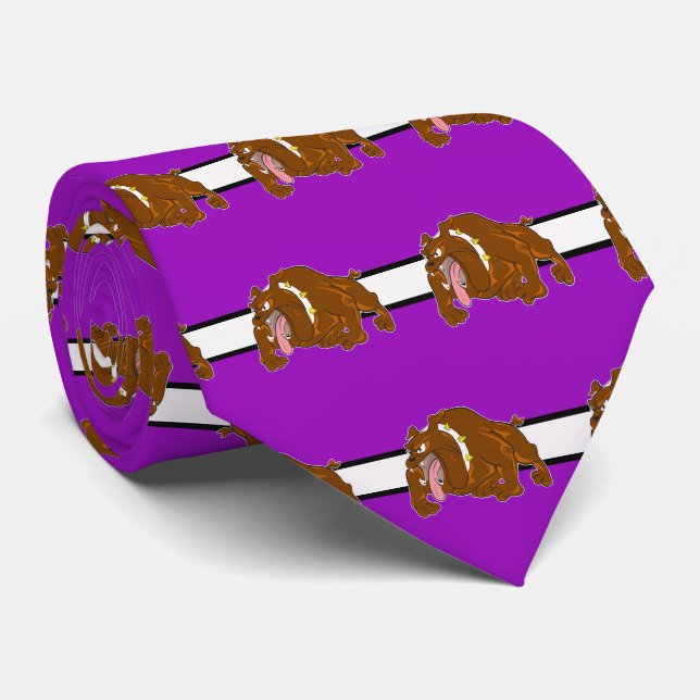 Bulldogs Sports Team Purple White Necktie (Rolled)