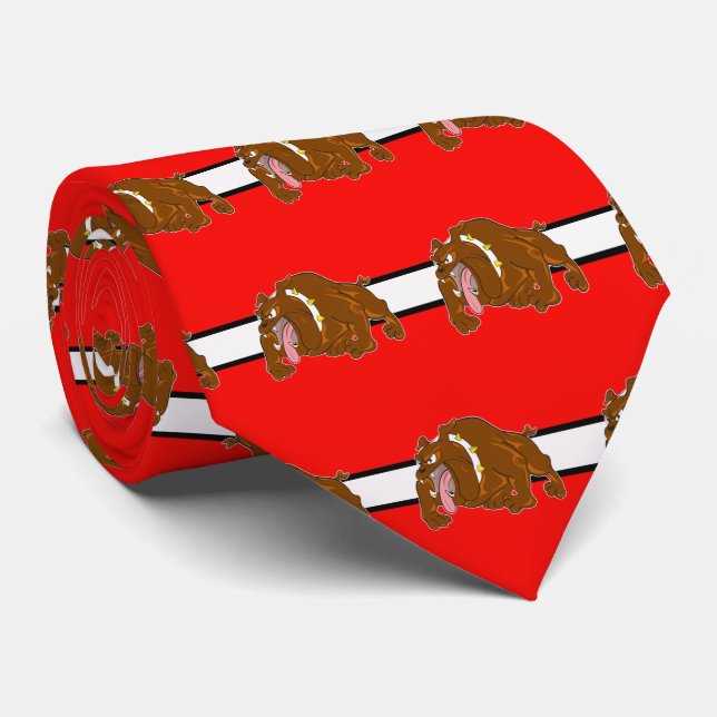 Bulldogs Sports Team Red White Necktie (Rolled)