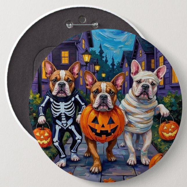 Bulldogs Trick-or-Treating in Halloween Costumes Button (Front & Back)