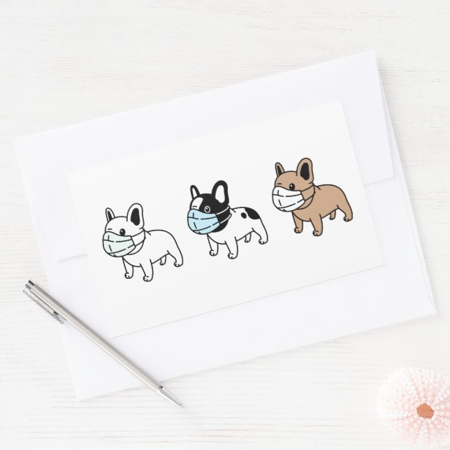 BULLDOGS WEARING FACE MASKS  RECTANGLE STICKER (Envelope)