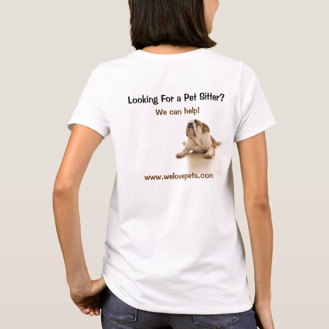 Bulldogs White Looking for Pet Sitters Dog Walkers T-Shirt (Back)