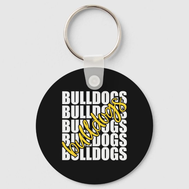 Bulldogs Yellow School Sports Fan Team Spirit  Keychain (Front)