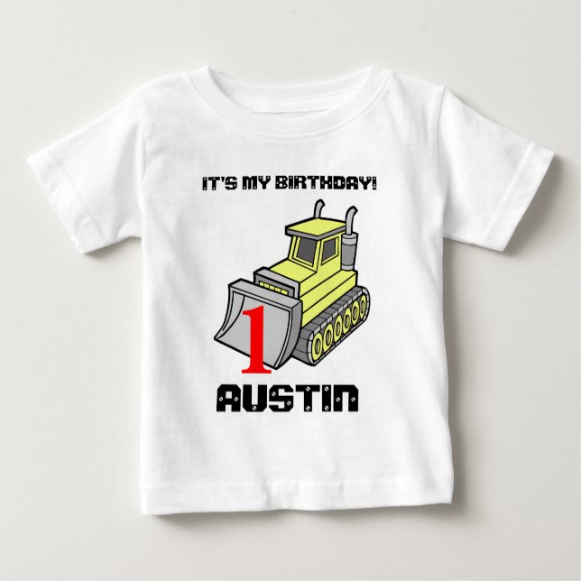 Bulldozer Birthday Tee, customizable Baby T-Shirt (Front)