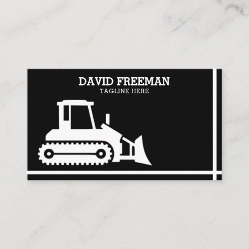 Bulldozer Black  White Construction Business Card