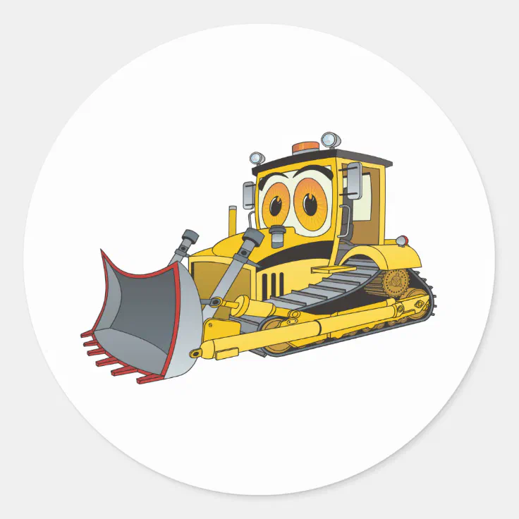 Bulldozer Cartoon Classic Round Sticker | Zazzle
