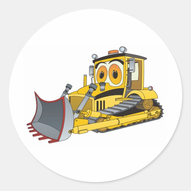 Bulldozer Cartoon Classic Round Sticker (Front)