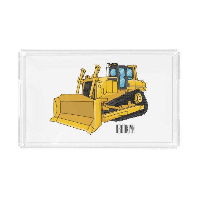 Bulldozer cartoon illustration acrylic tray (Front)